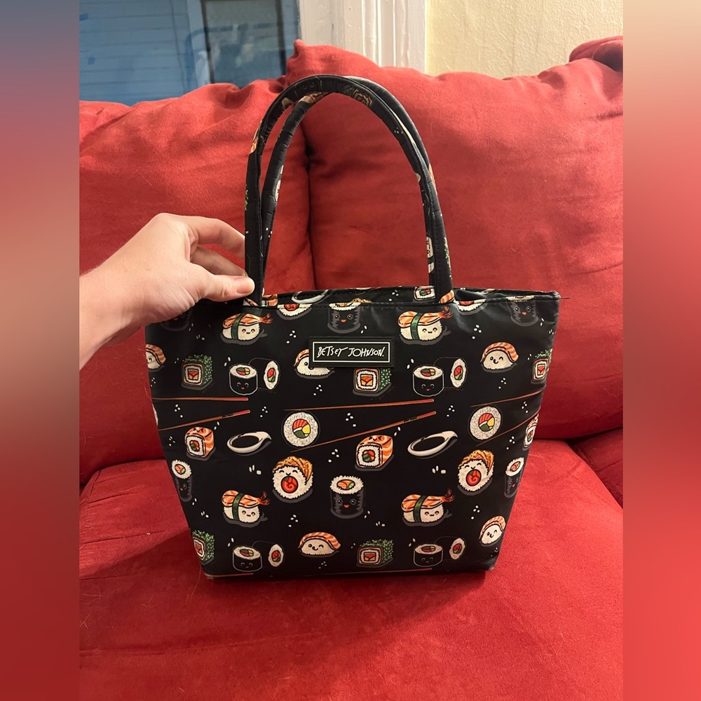 Betsey Johnson Sushi Print Black Lunch Bag
